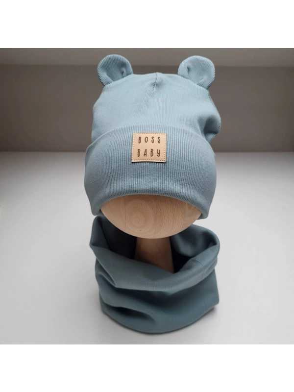 Komplet czapka typu beanie i komin smoky blue